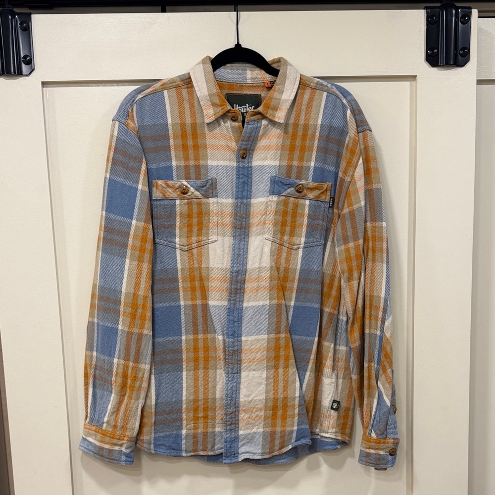 Howler Brothers Blue, Tan & White Plaid Button-Down Shirt